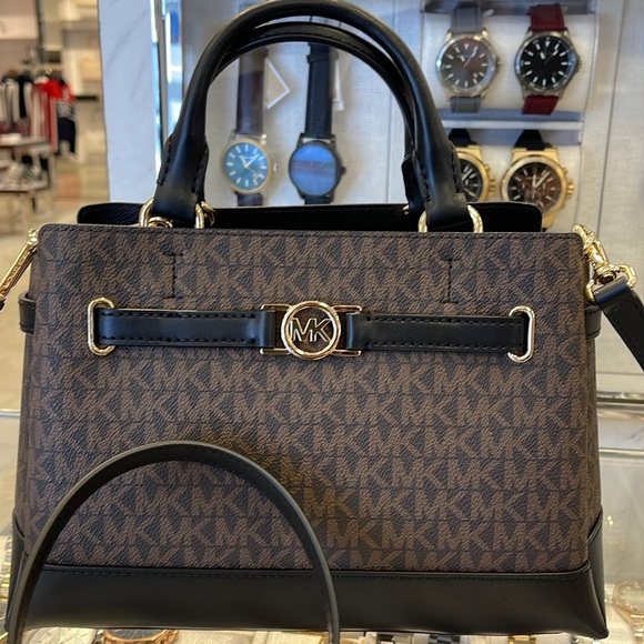 Michael Kors Reed Small Belted Logo Satchel Crossbody CZ Bag Purse
Brown/Black - Picture 7 of 16